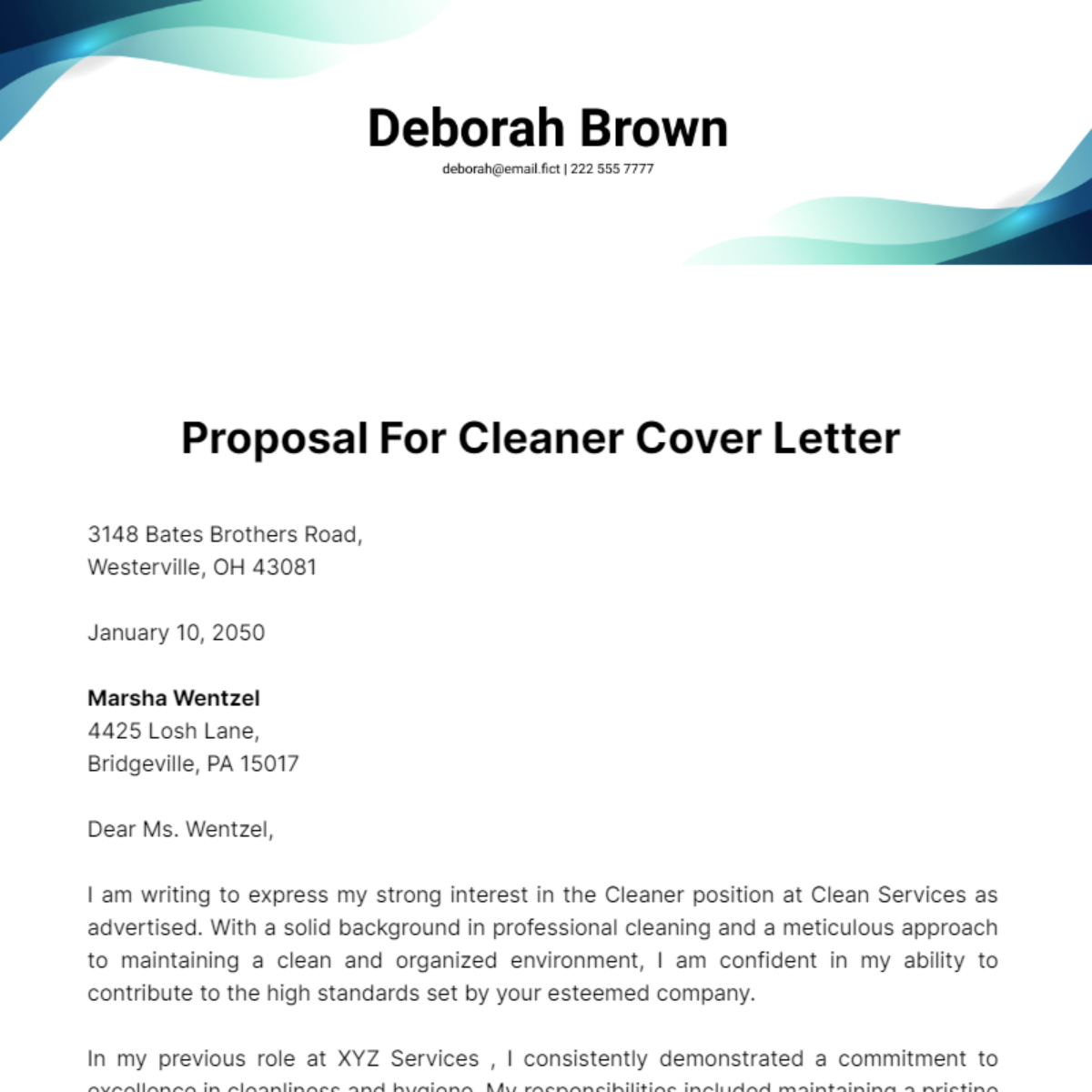 Proposal for Cleaner Cover Letter Template