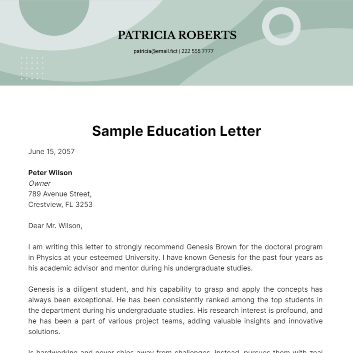 Education Letter Template