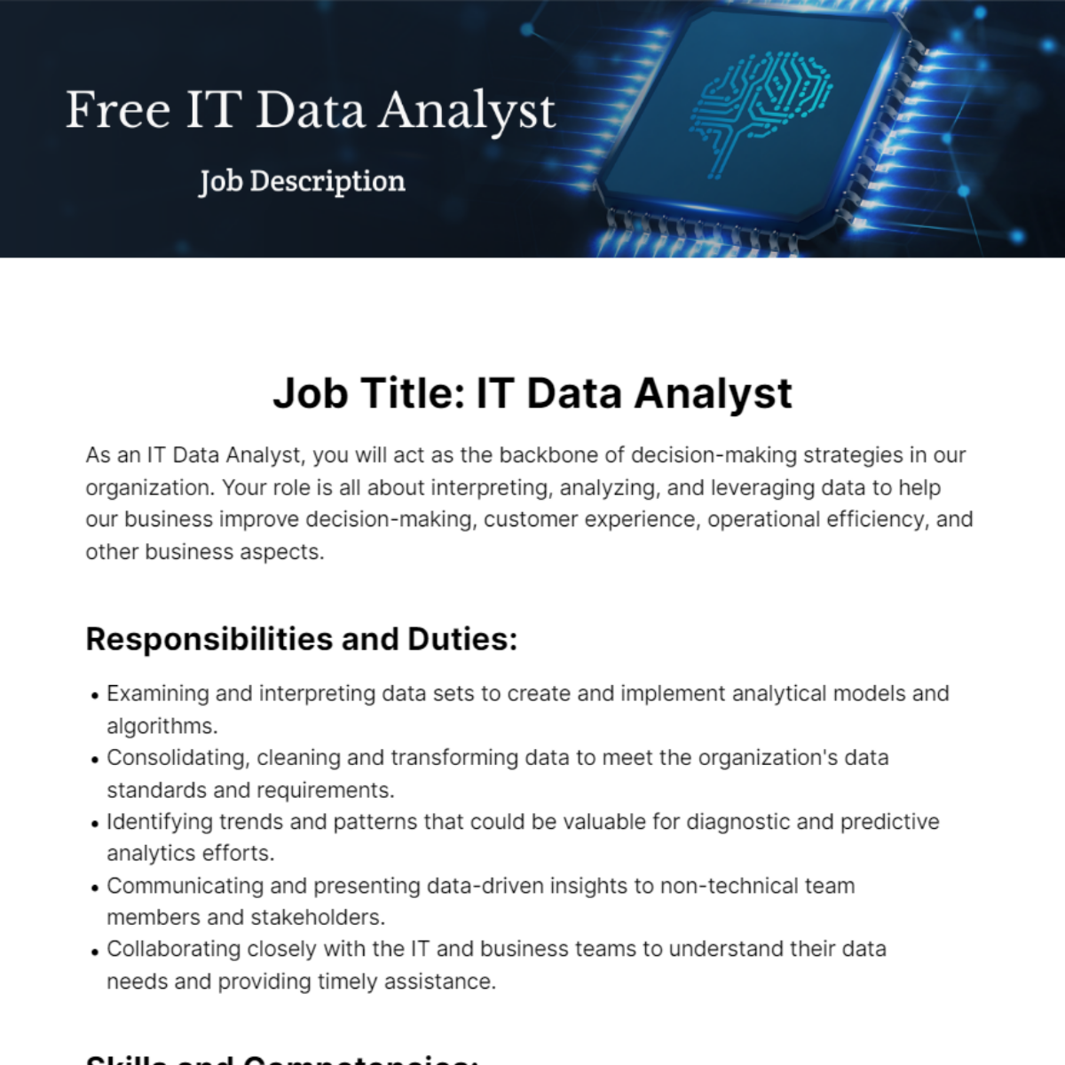 IT Data Analyst Job Description Template