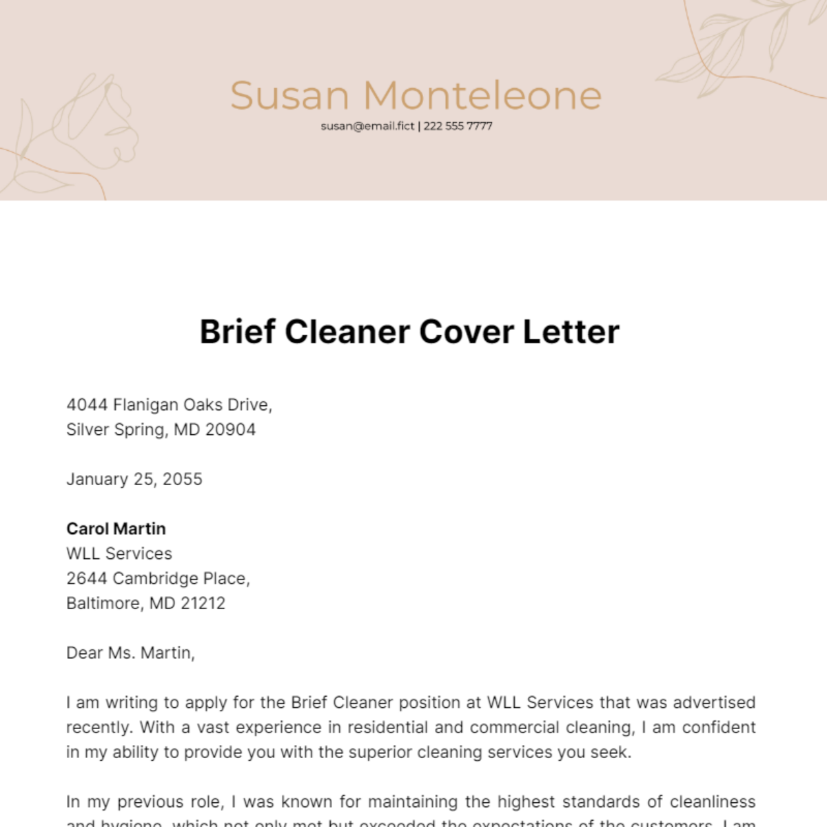 Brief Cleaner Cover Letter Template