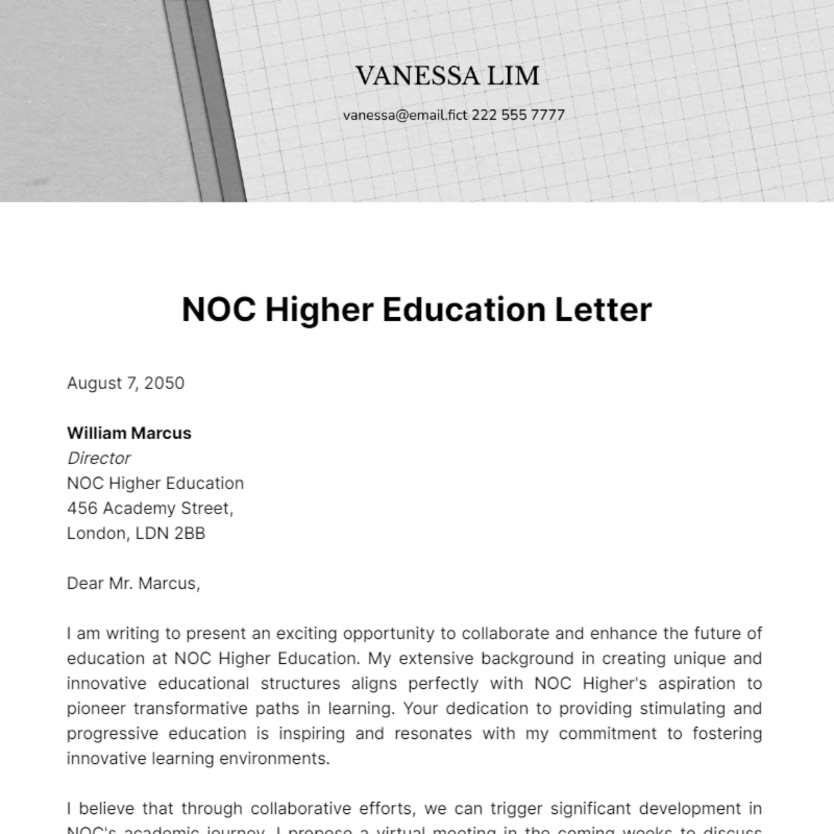 NOC Higher Education Letter Template