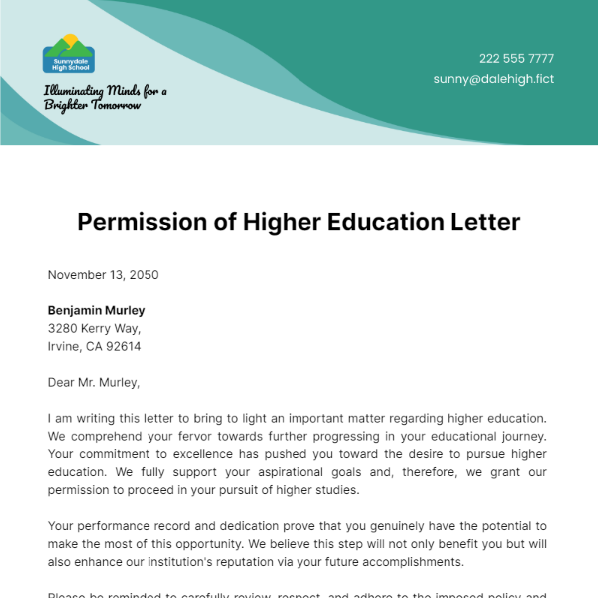 Permission of Higher Education Letter Template