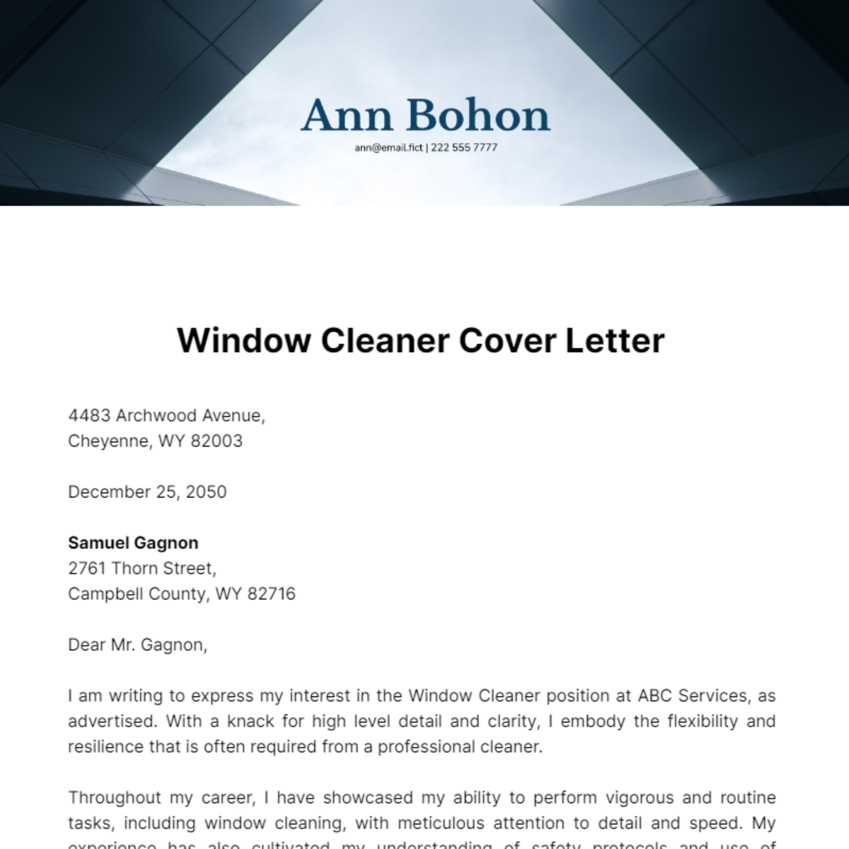 Window Cleaner Cover Letter Template
