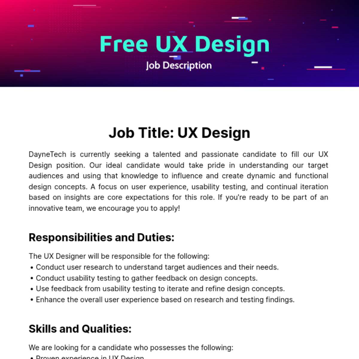 UX Design Job Description Template