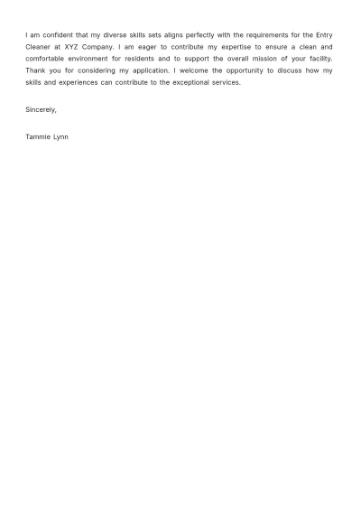 Free Cover Letter for Entry Level Cleaner Job Template to Edit Online