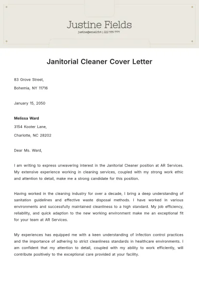 Free Janitorial Cleaner Cover Letter Template to Edit Online
