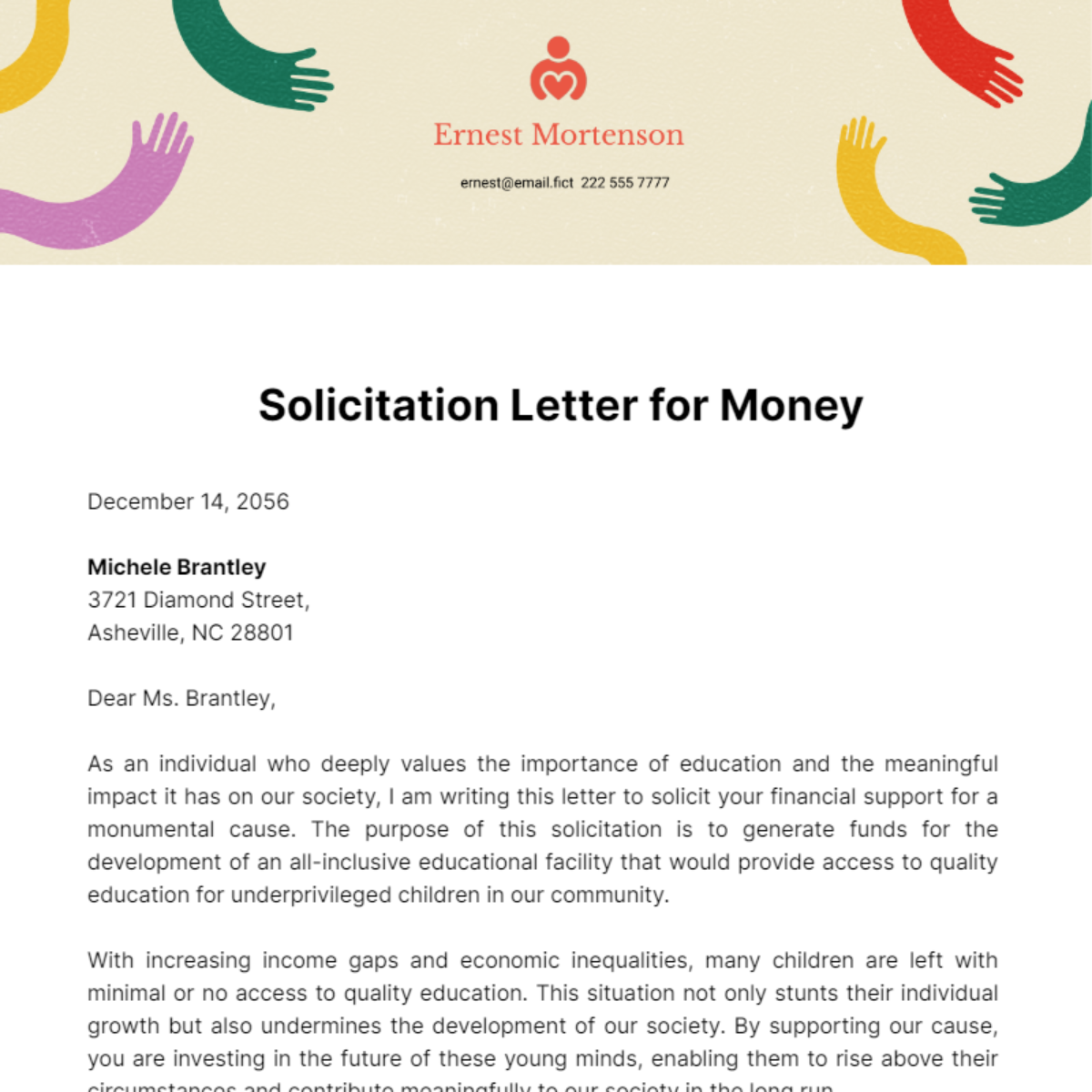 Free Solicitation Letter for Money Template
