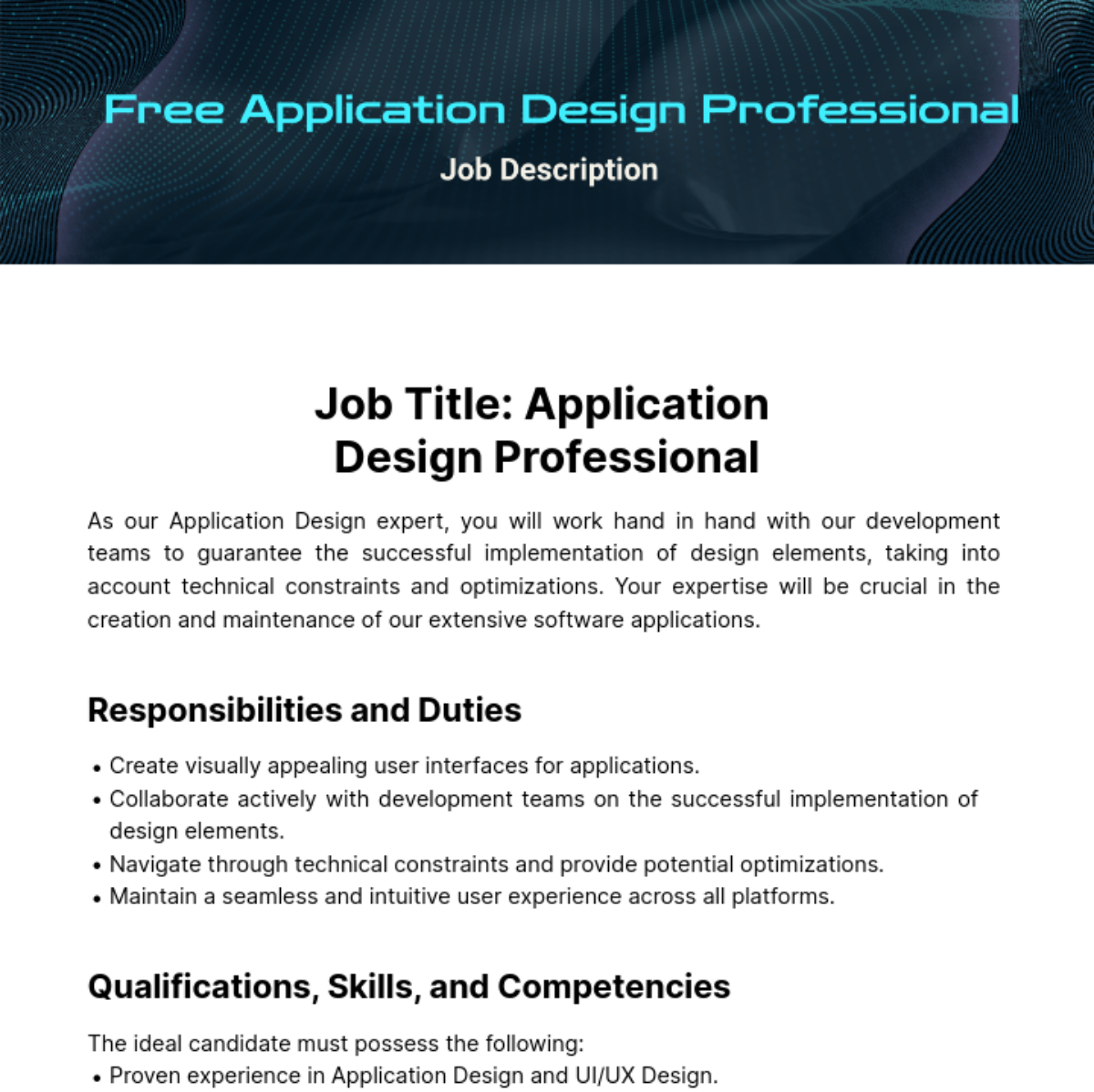 Application Design Job Description Template