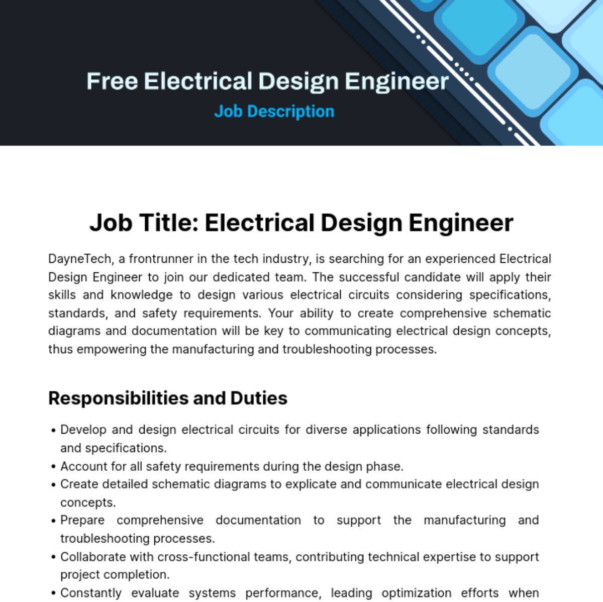 Electrical Design Job Description Template