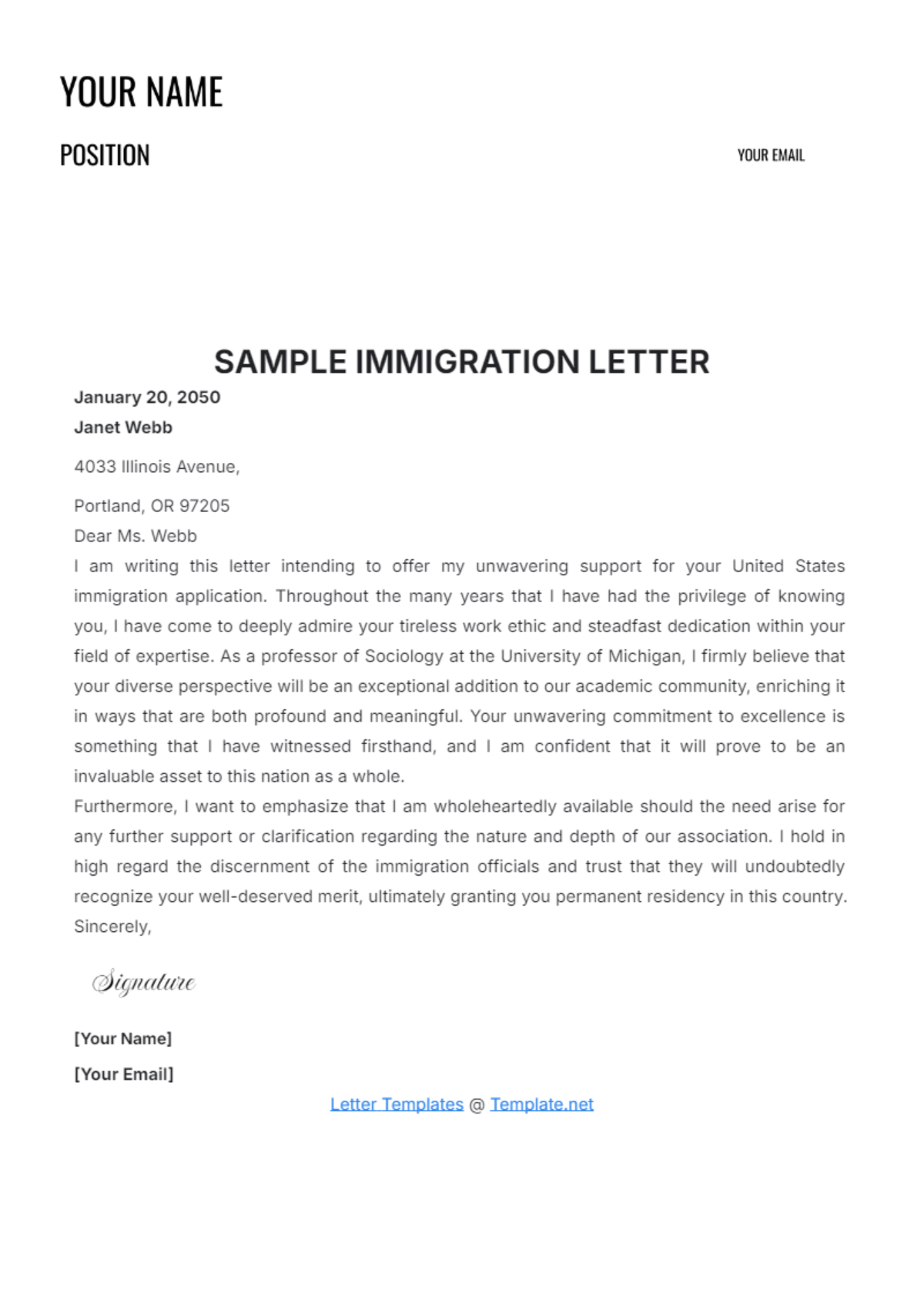 Free Sample Immigration Letter Template