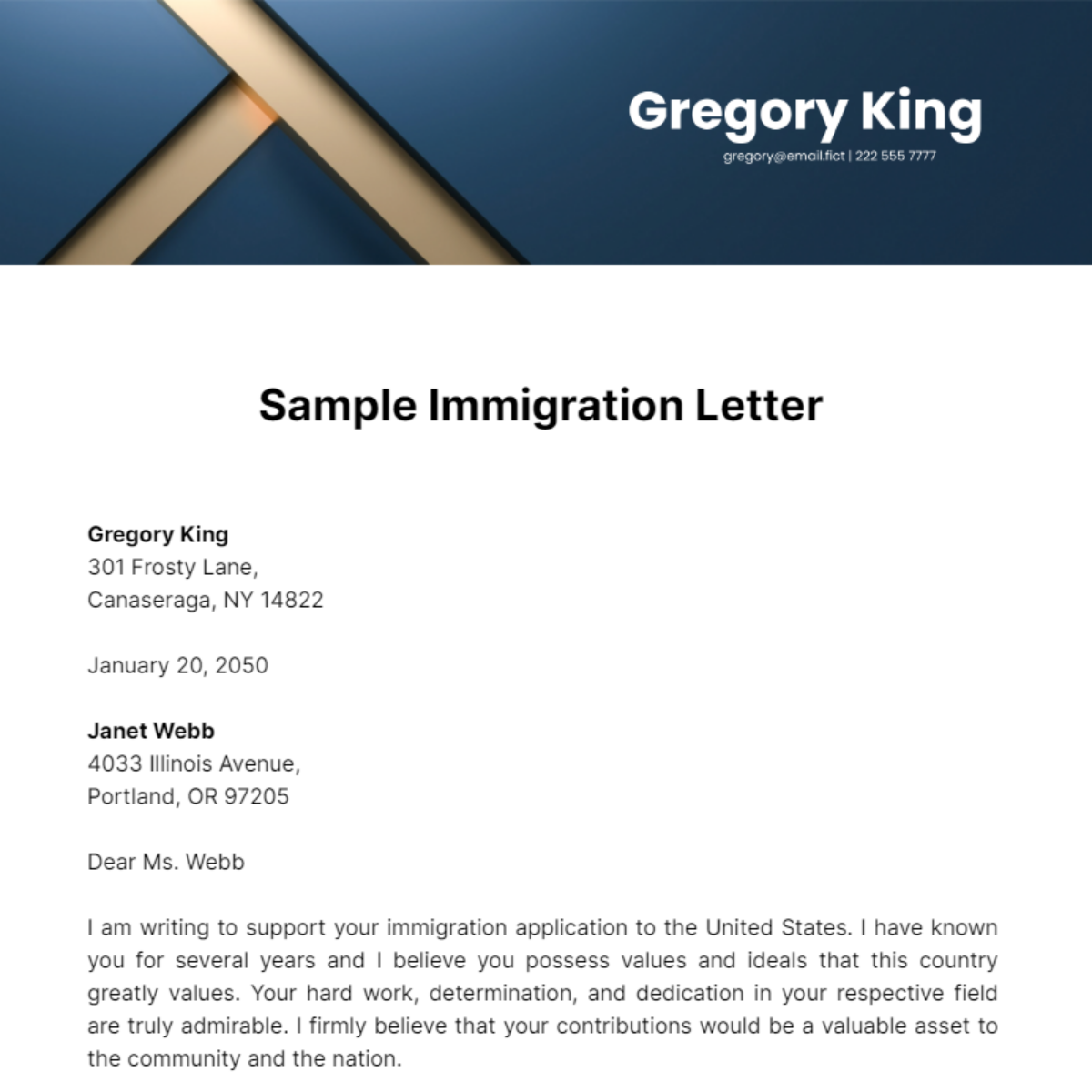 Sample Immigration Letter Template