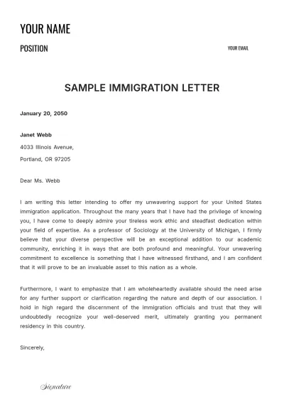 Free Sample Immigration Letter Template to Edit Online