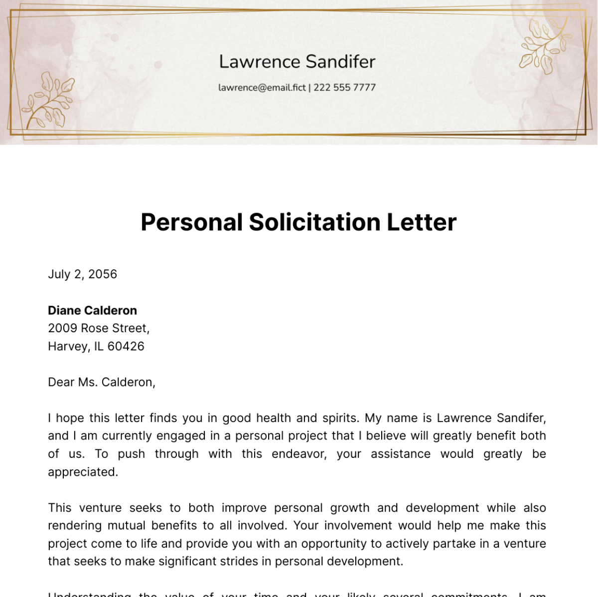 Personal Solicitation Letter Template