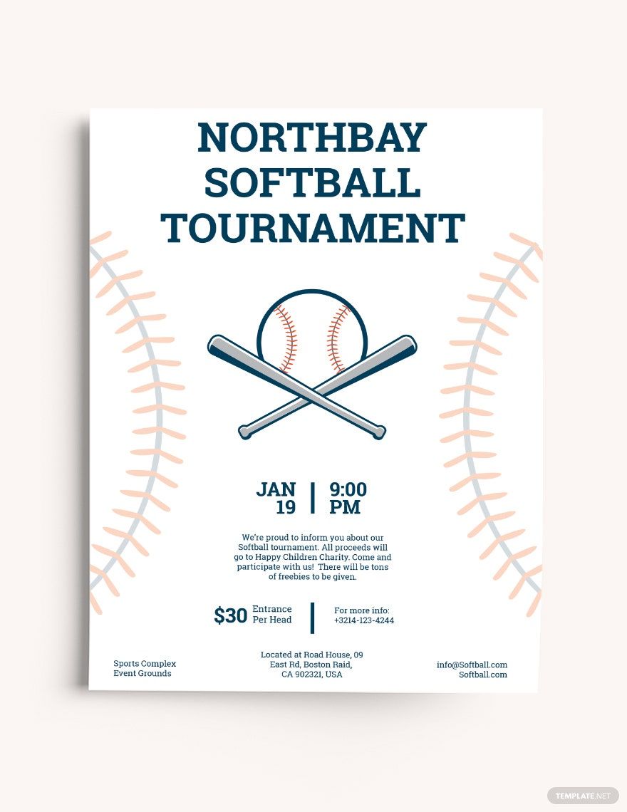 Softball Tournament Flyer Template in Word, Google Docs, Illustrator, PSD, Apple Pages, Publisher, InDesign