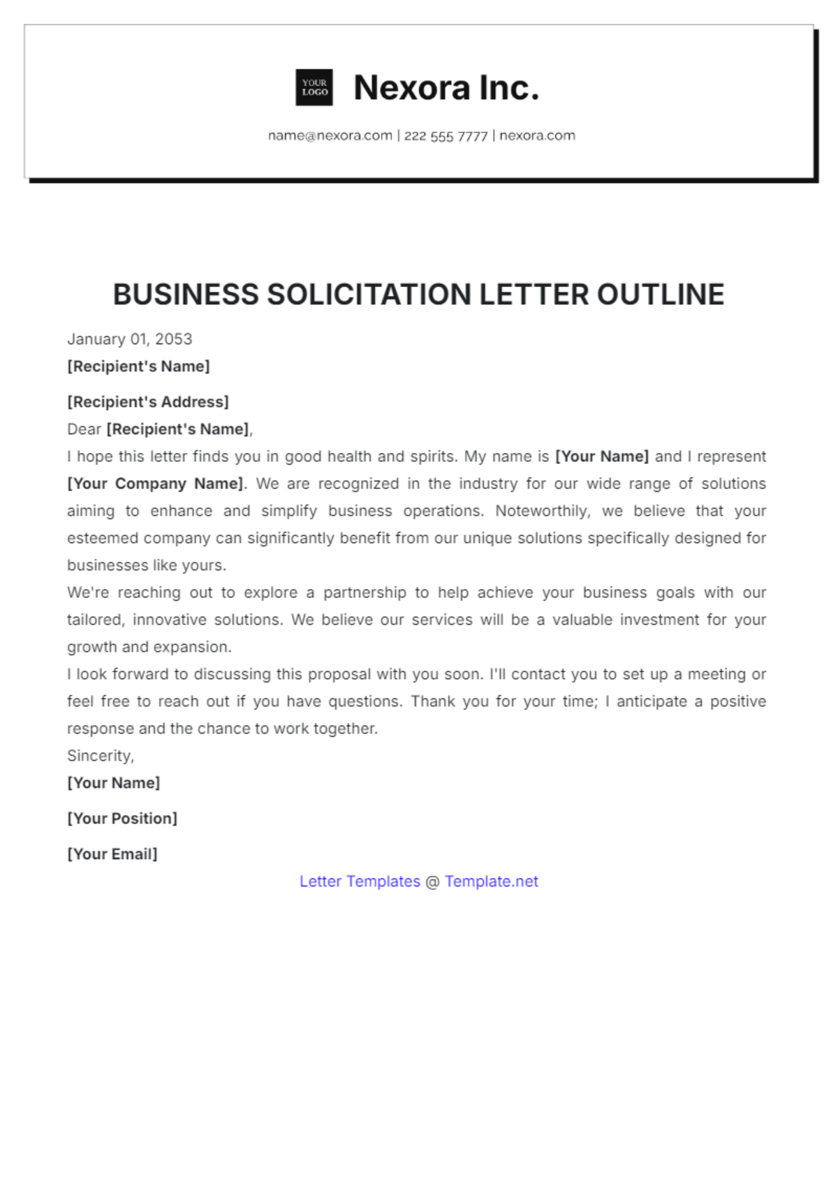 Business Solicitation Letter Outline Template - Edit Online & Download