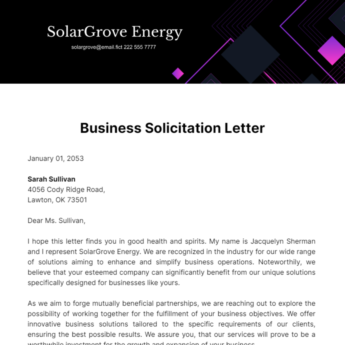 Free Business Solicitation Letter Template
