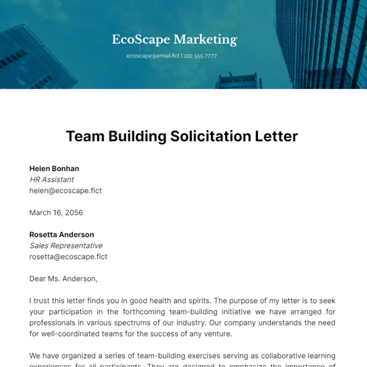 Team Building Solicitation Letter Template