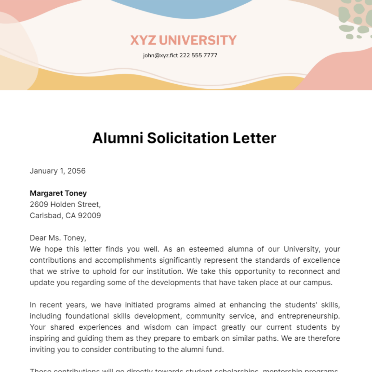 Alumni Solicitation Letter Template