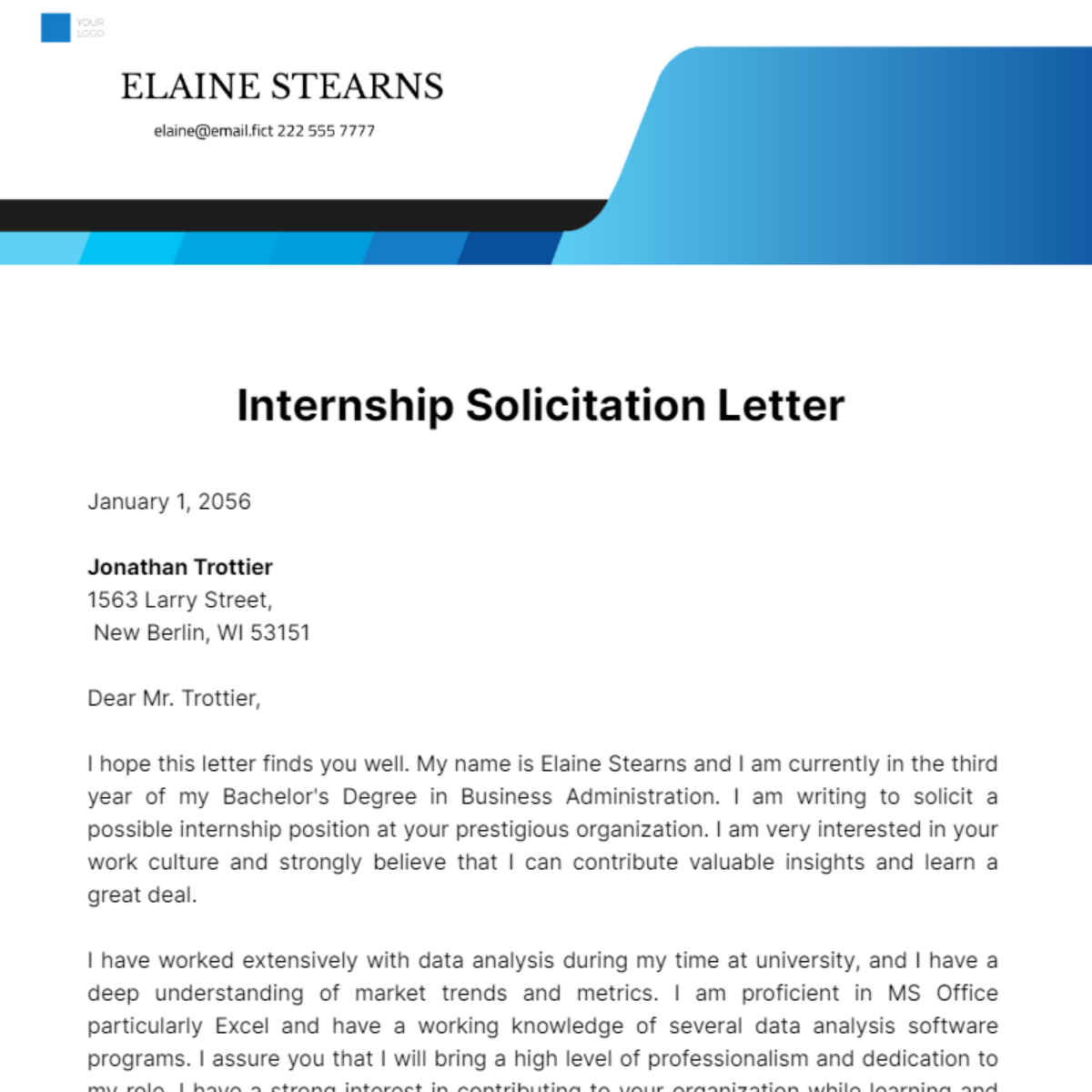 Internship Solicitation Letter Template