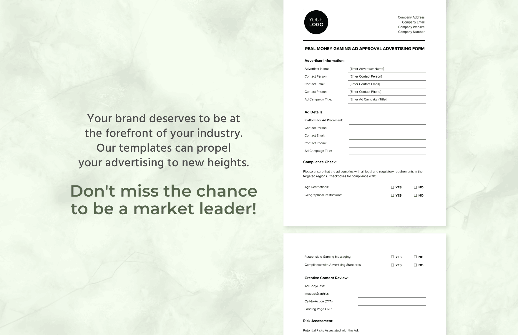 Real Money Gaming Ad Approval Advertising Form Template