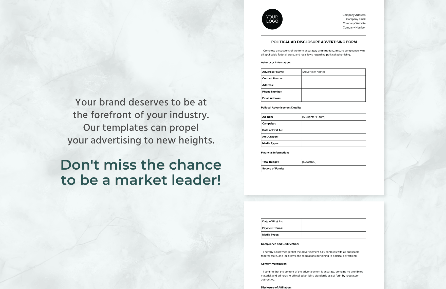 Political Ad Disclosure Advertising Form Template