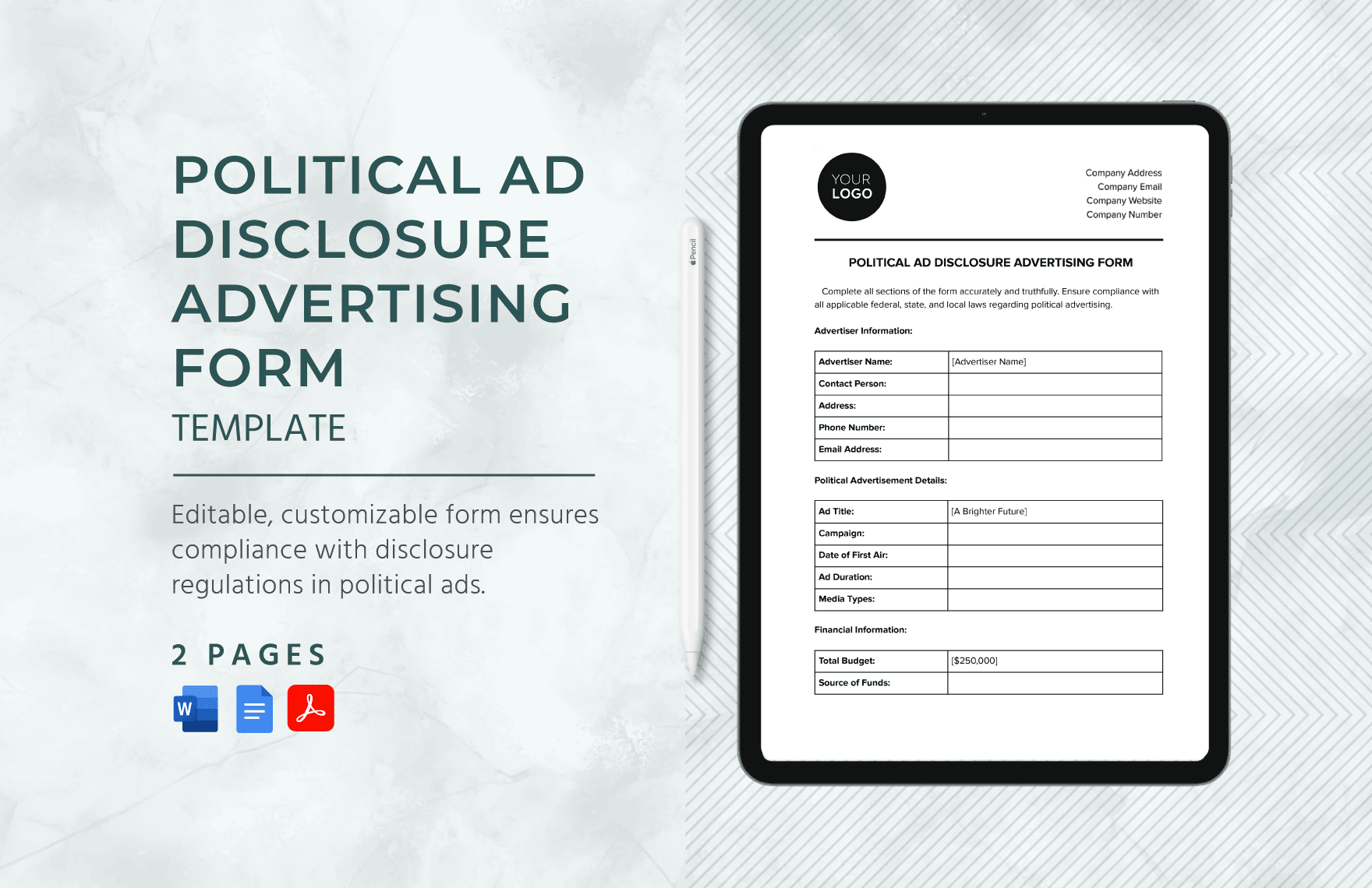 Political Ad Disclosure Advertising Form Template in Word, Google Docs, PDF