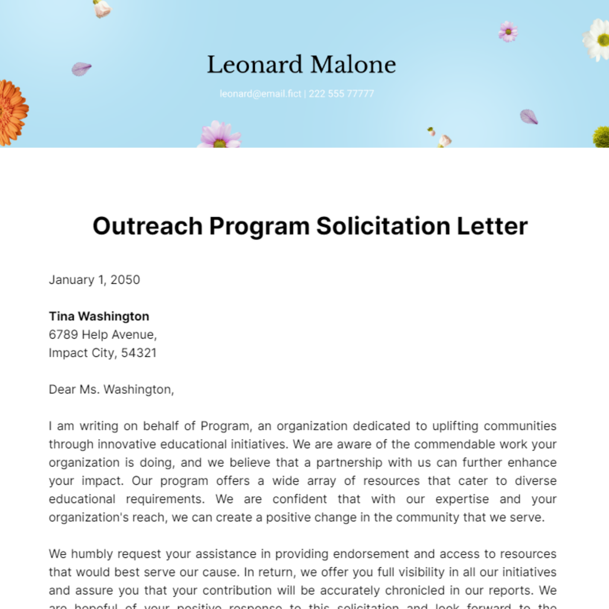 Free Outreach Program Solicitation Letter Template