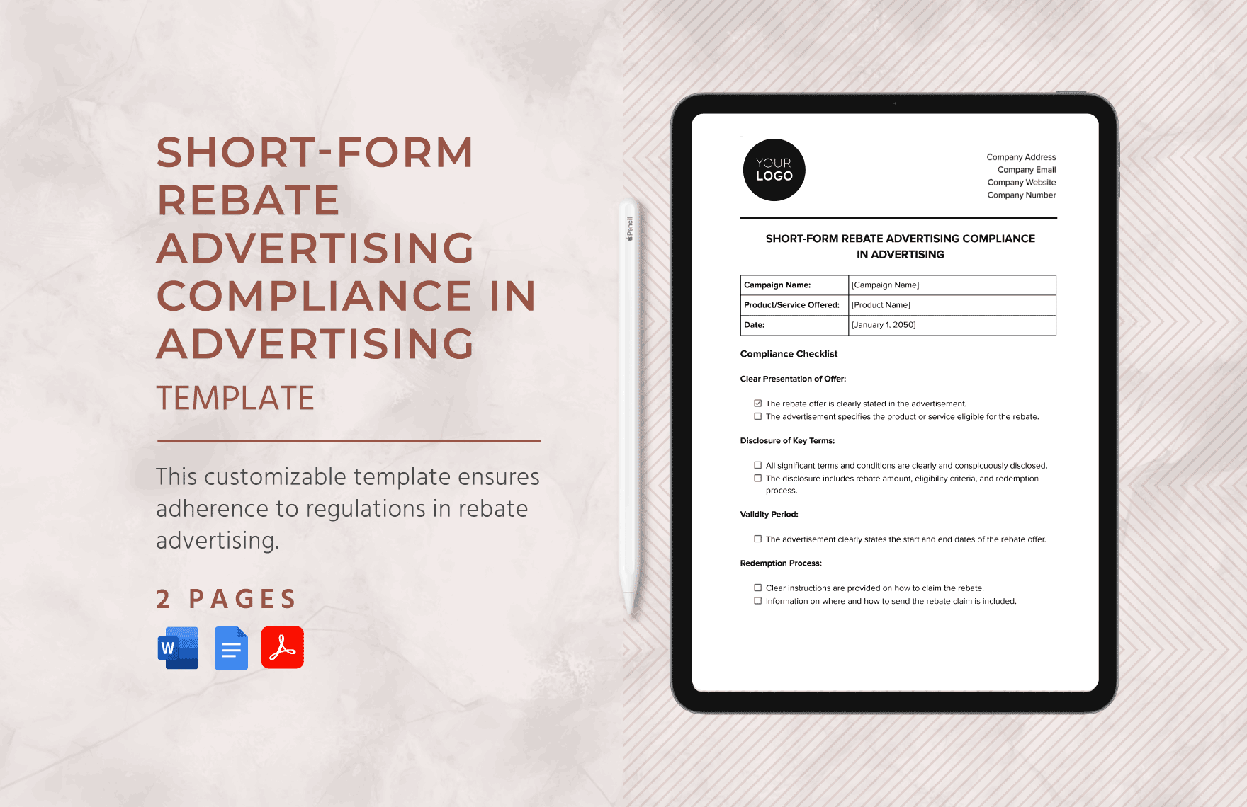 Short-Form Rebate Advertising Compliance in Advertising Template