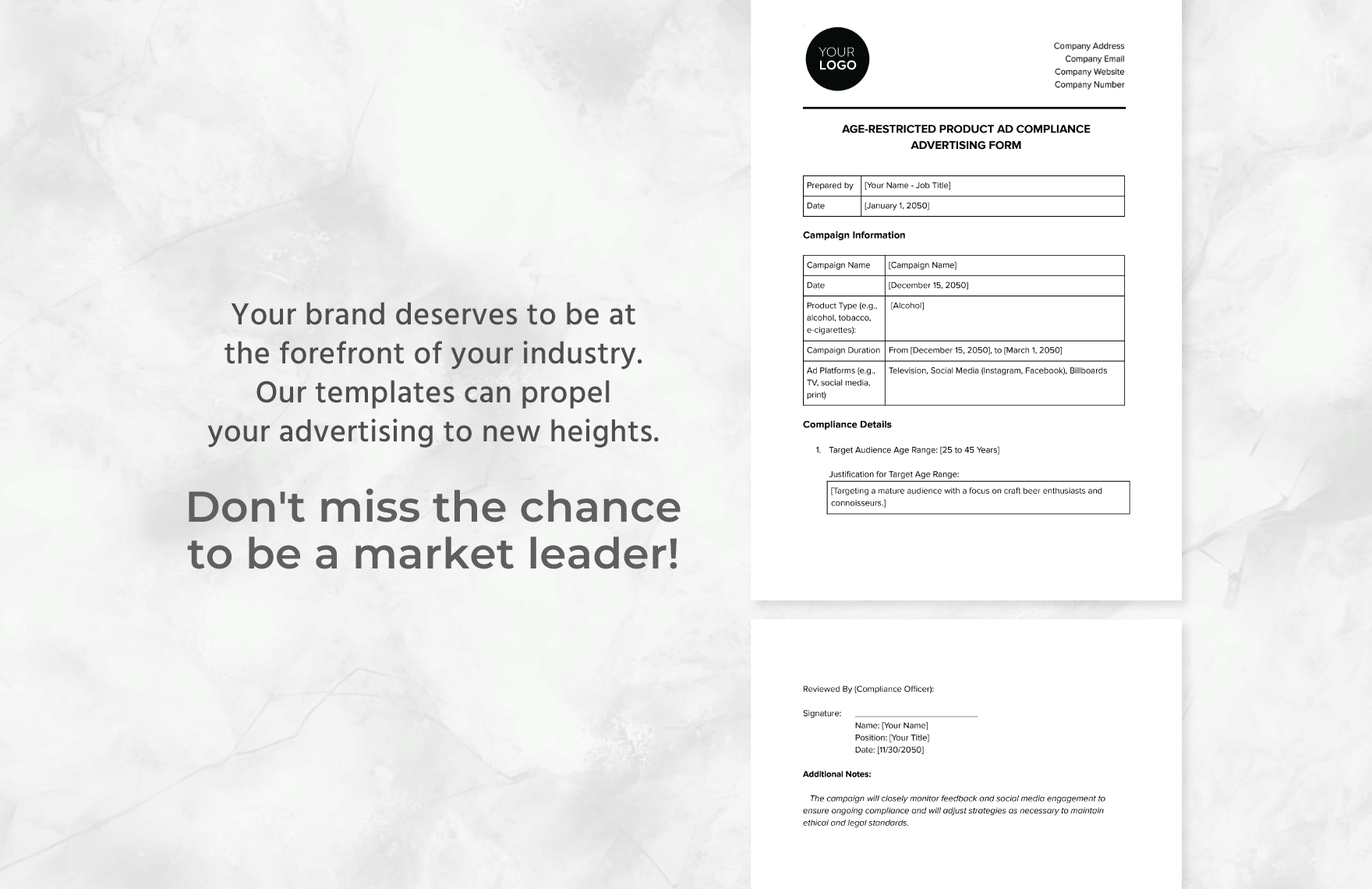 Age-Restricted Product Ad Compliance Advertising Form Template