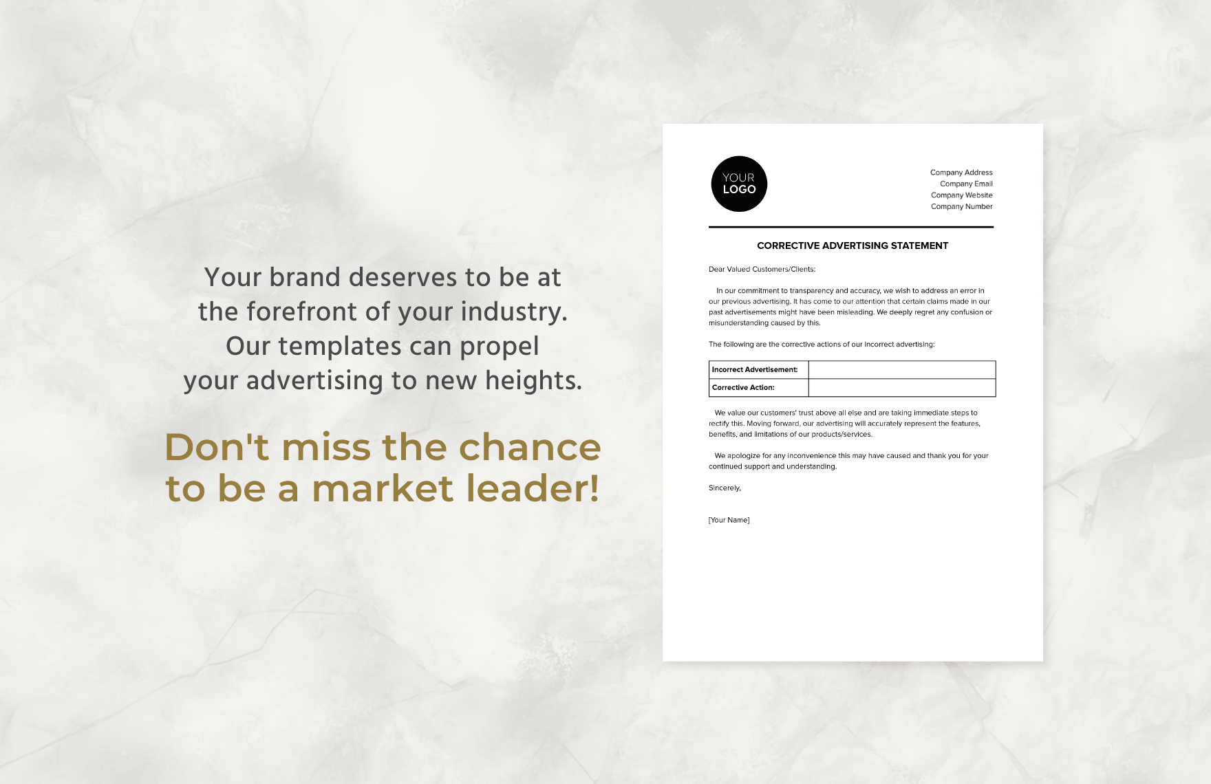 Corrective Advertising Statement Template