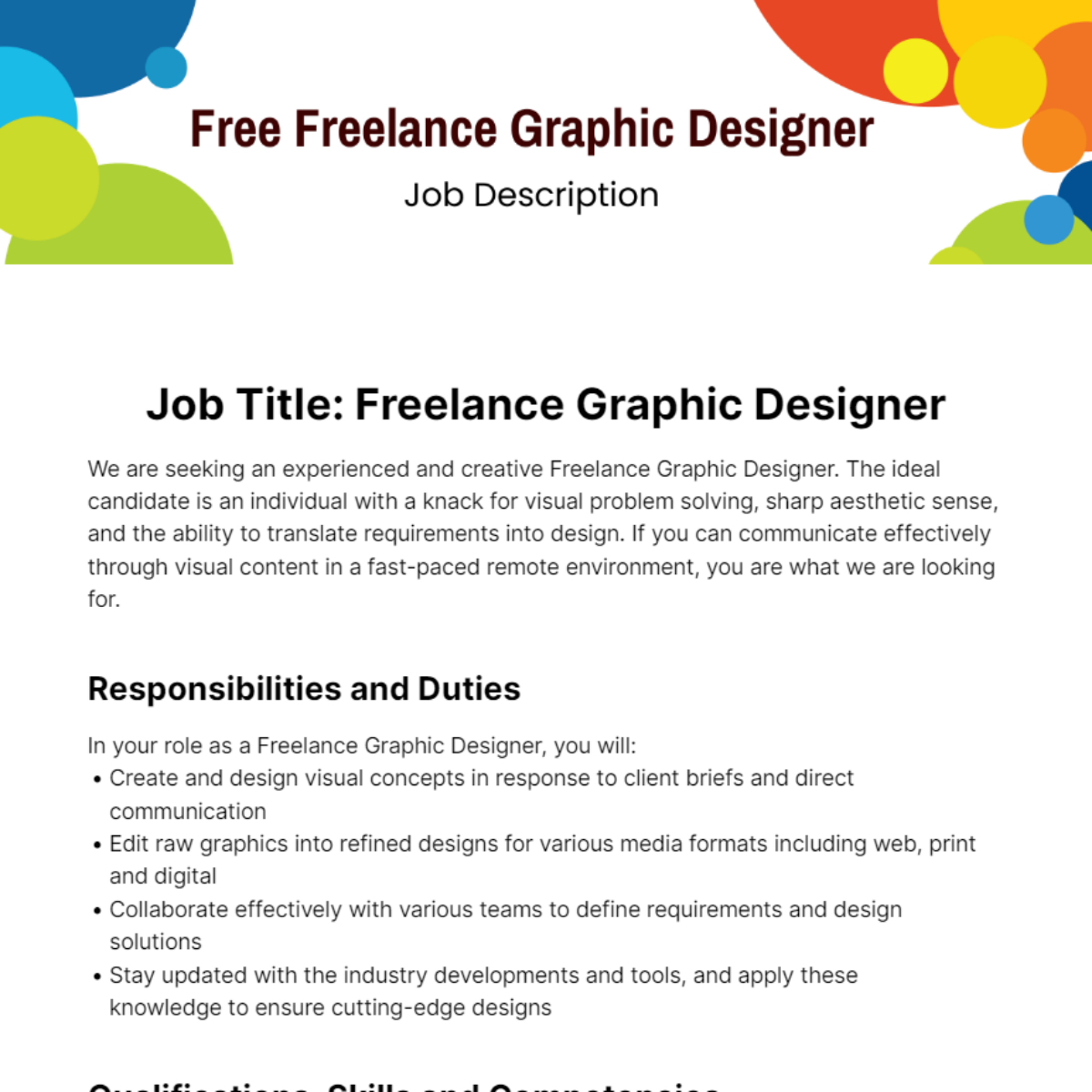 Freelance Graphic Designer Job Description Template To Edit Online
