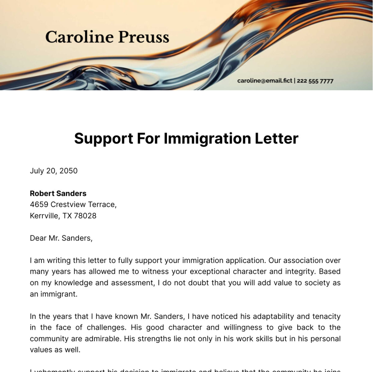 Support for Immigration Letter Template