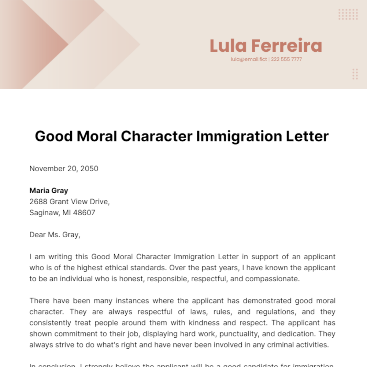 Good Moral Character Immigration Letter Template
