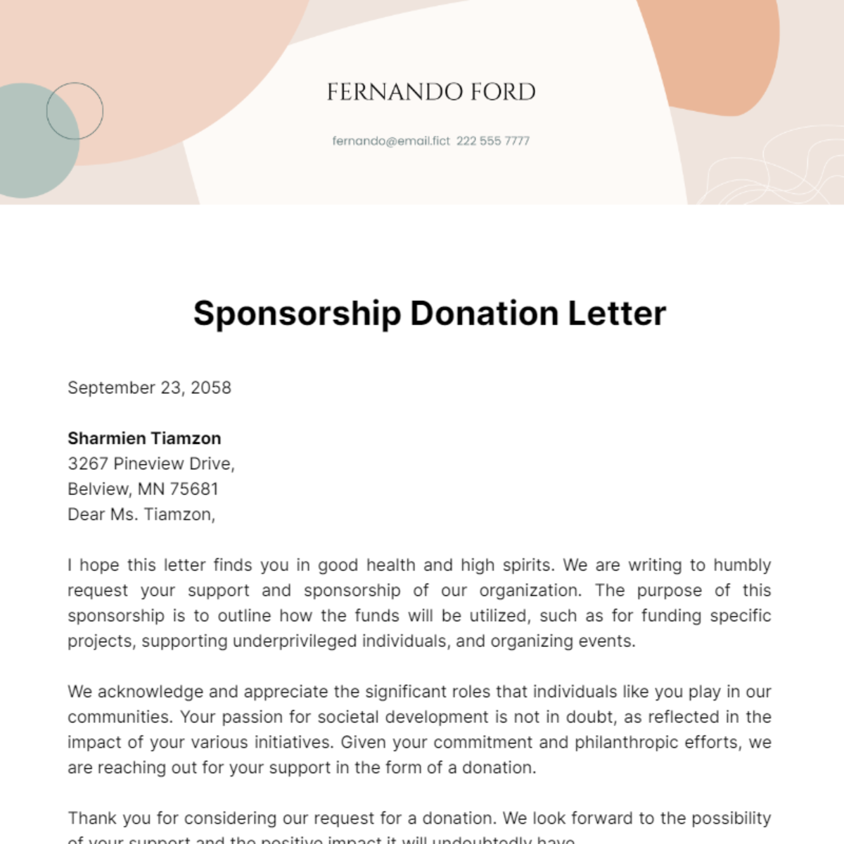 Sponsorship Donation Letter Template