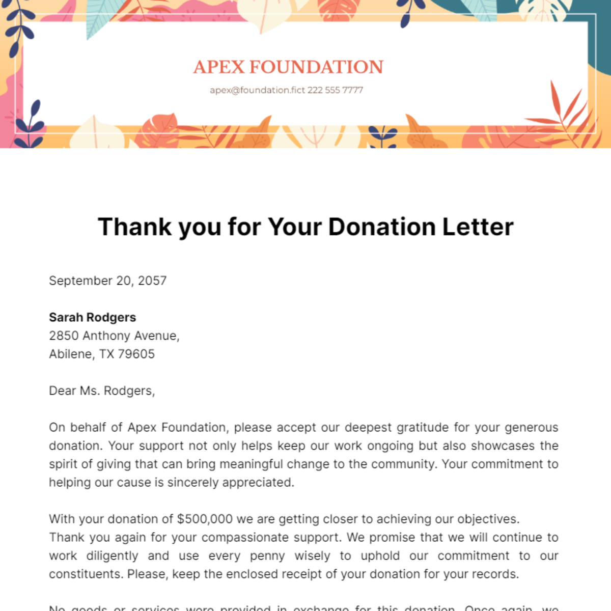 Thank you for Your Donation Letter Template