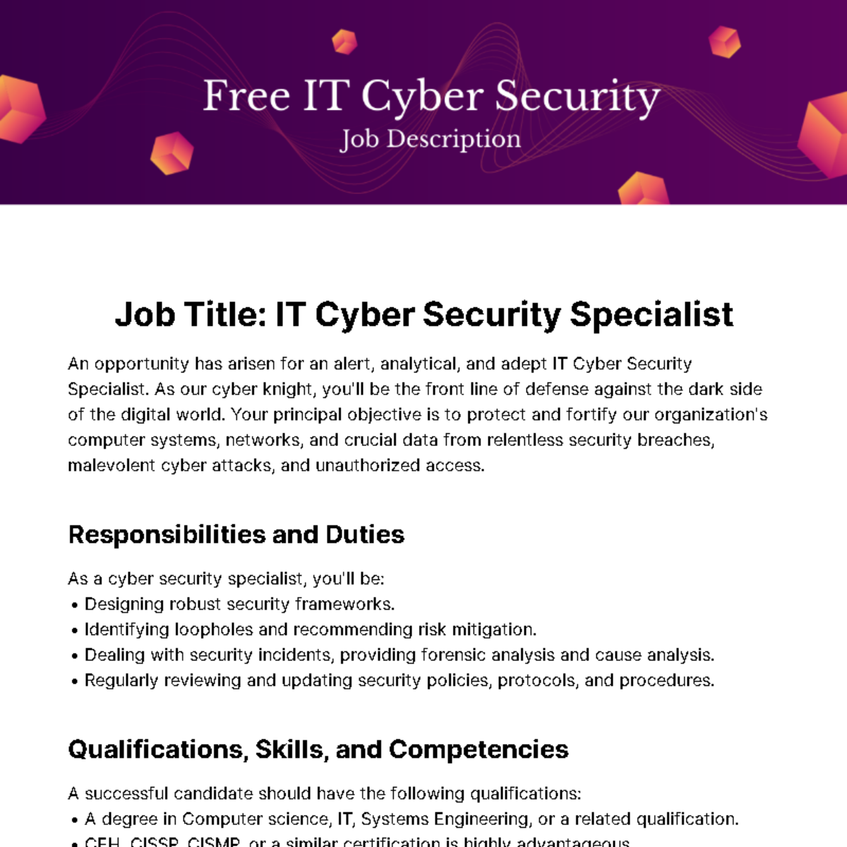 IT Cyber Security Job Description Template