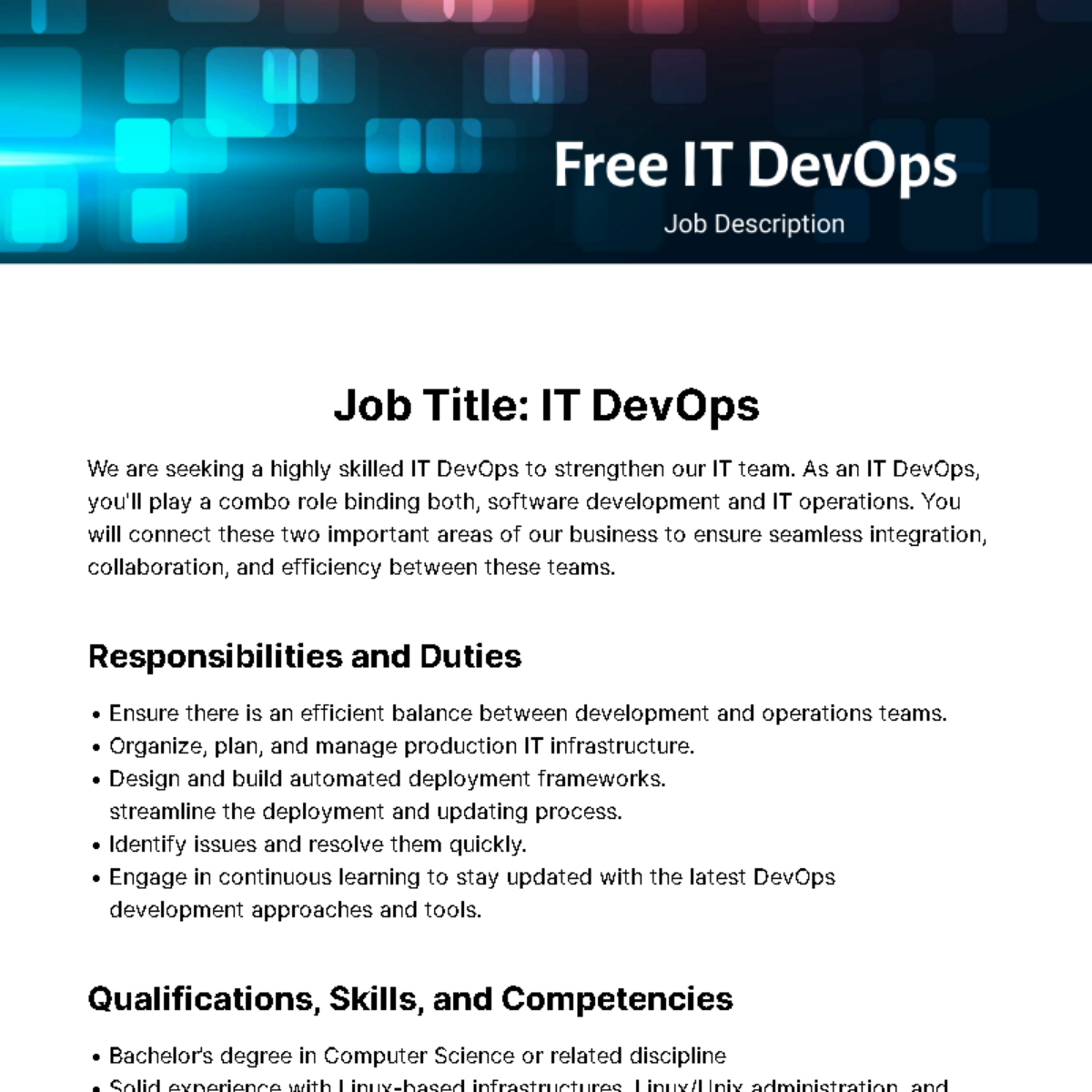 Free IT Devops Job Description Template