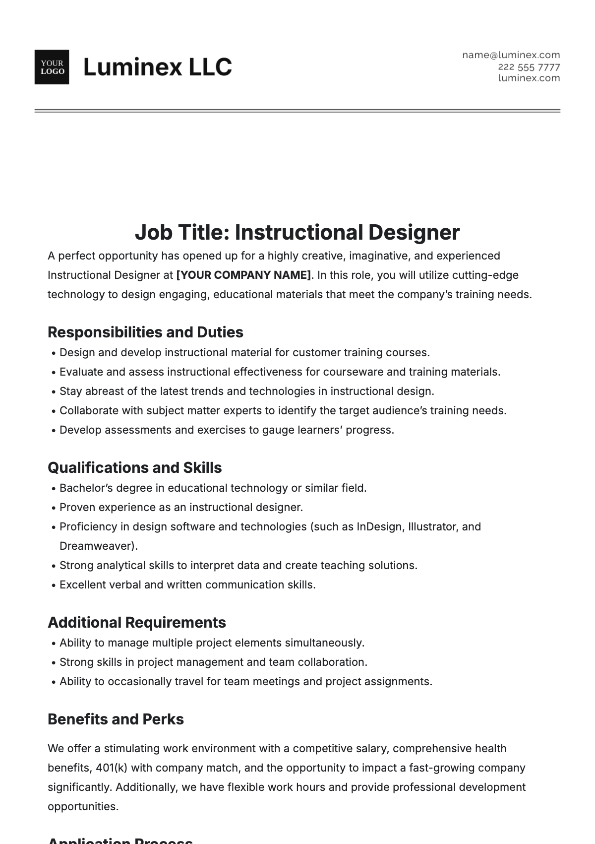 Instructional Design Job Description Template - Edit Online & Download