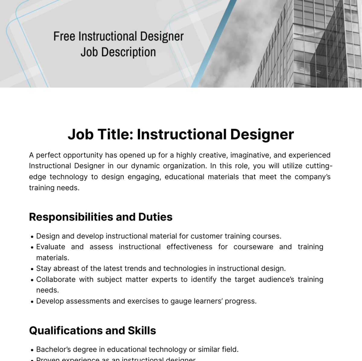 Instructional Design Job Description Template