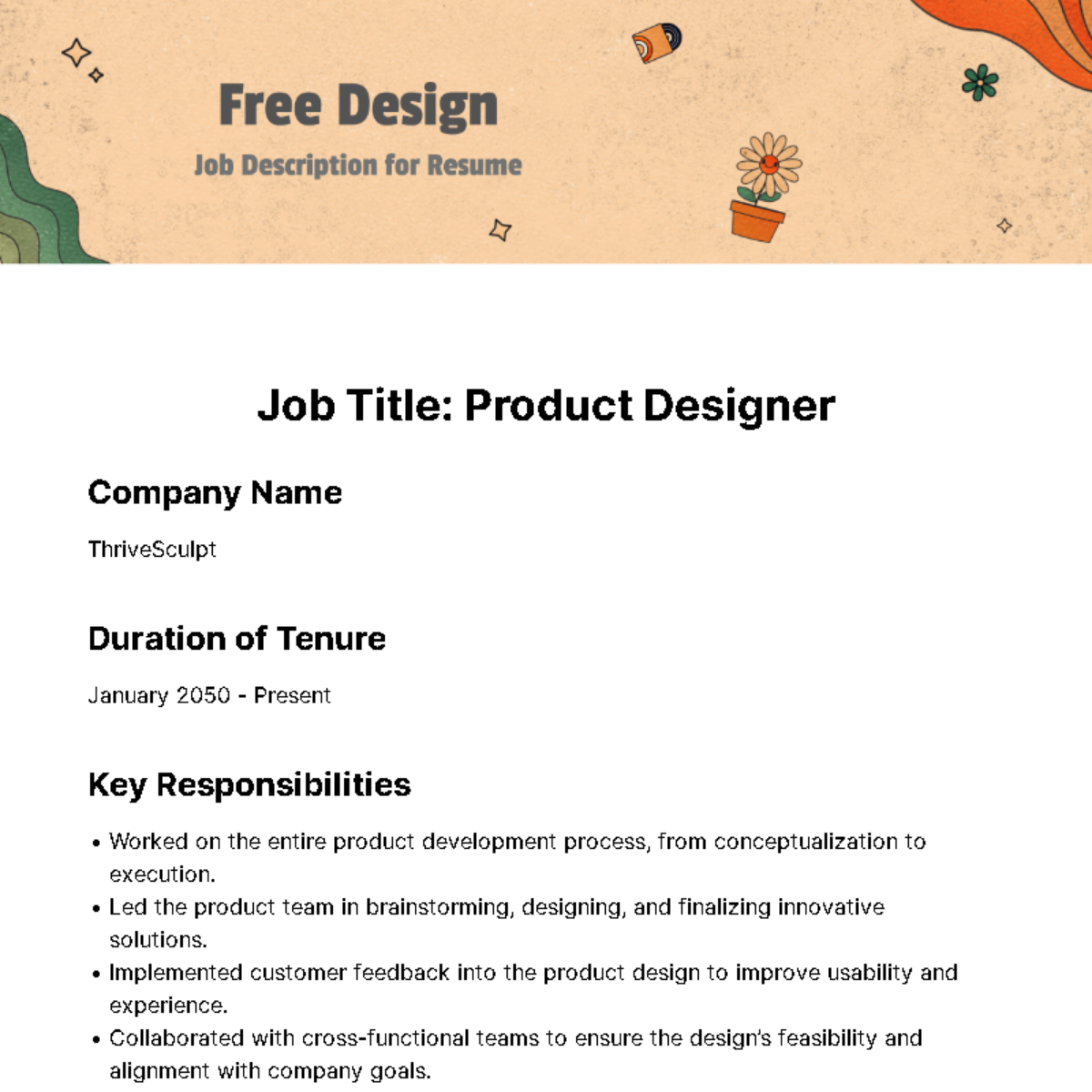 Free Design Job Description for Resume Template