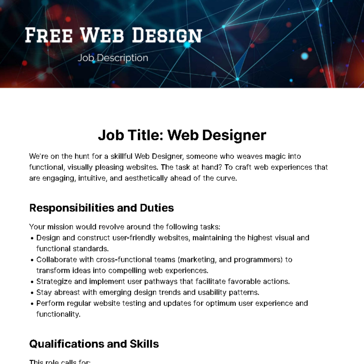 Web Design Job Description Template