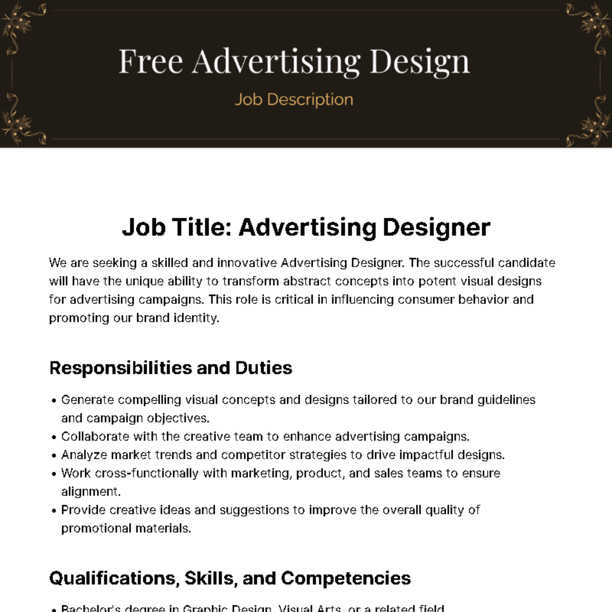 Advertising Design Job Description Template