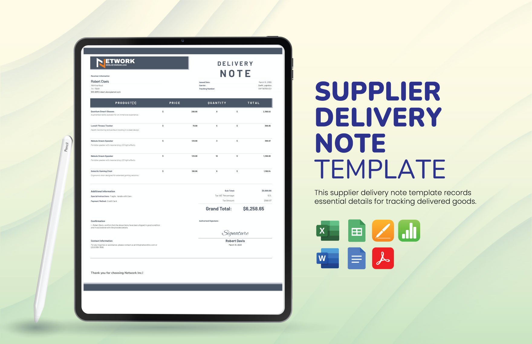 Supplier Delivery Note Template