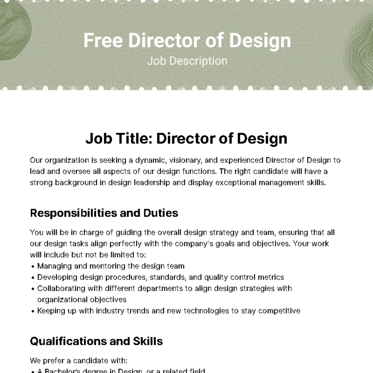 Free Director of Design Job Description Template