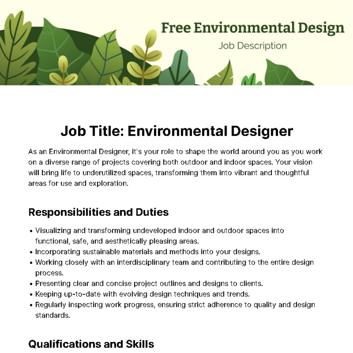 Free Environmental Design Job Description Template