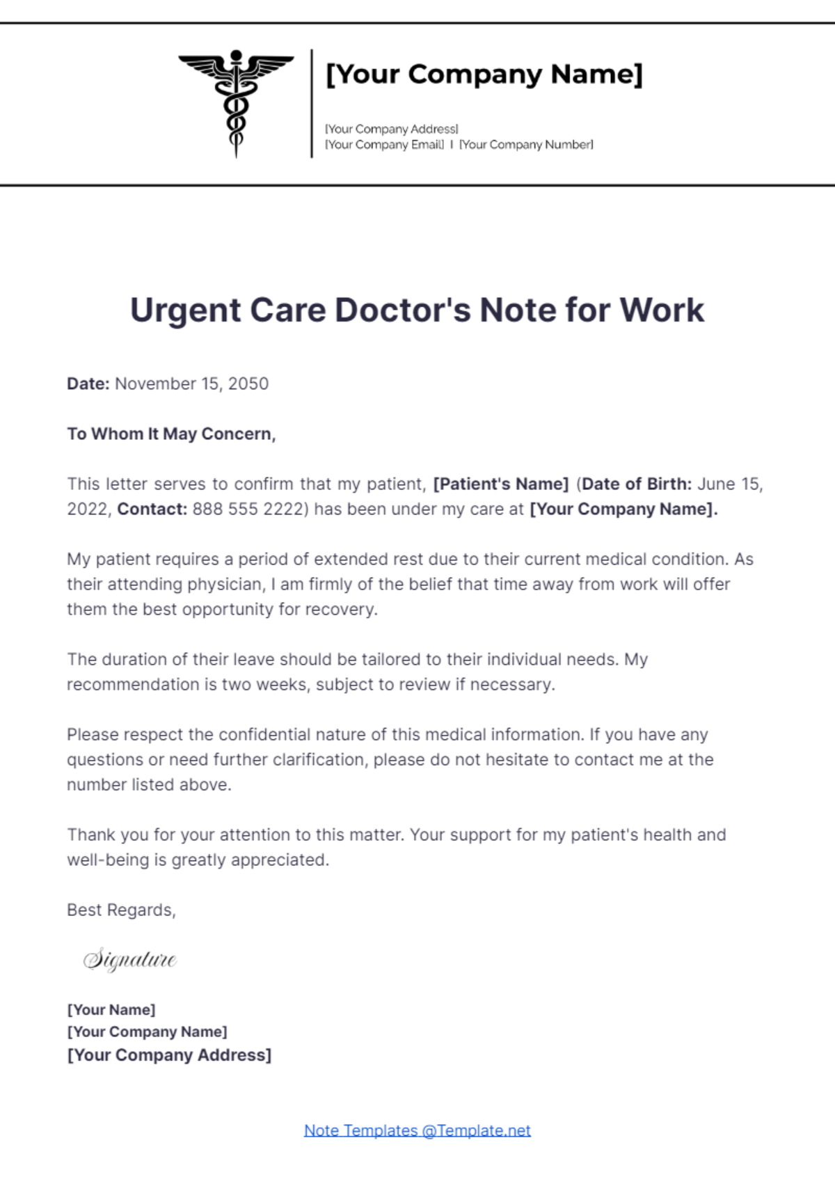 Urgent Care Doctor's Note For Work Template - Edit Online & Download