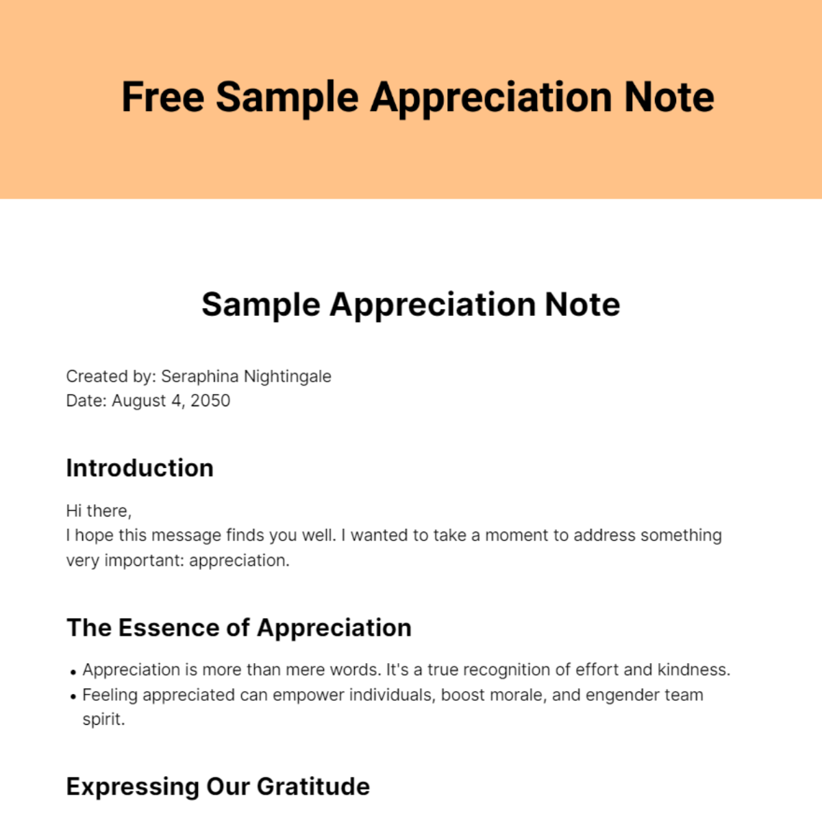 Sample Appreciation Note Template