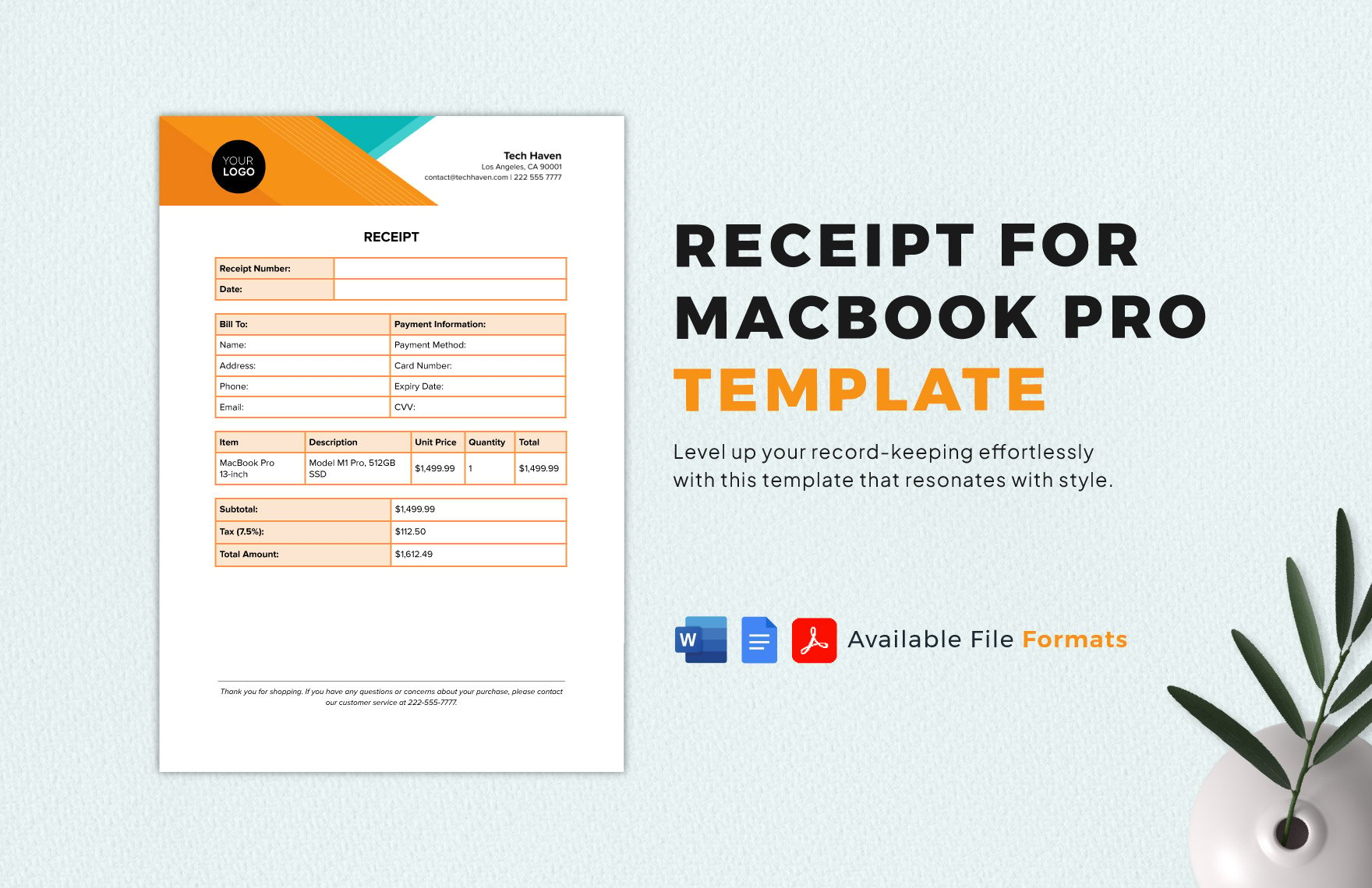 Receipt for Macbook Pro Template