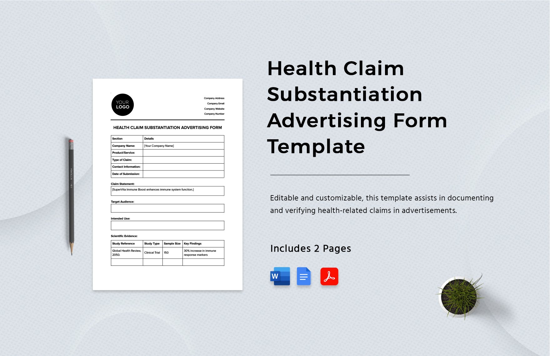Health Claim Substantiation Advertising Form Template in Word, Google Docs, PDF