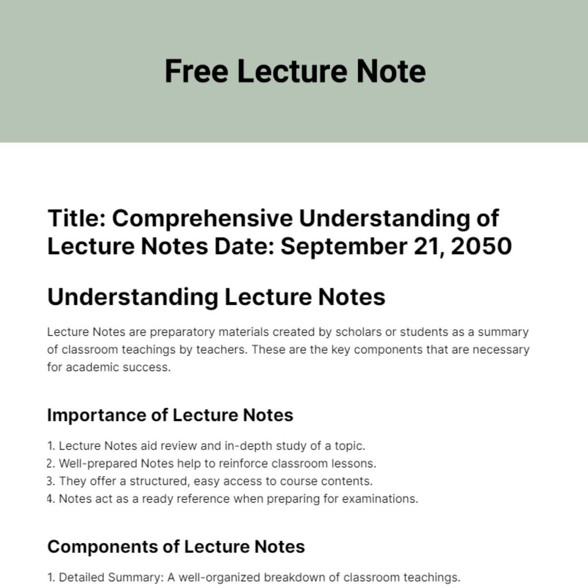 Free Lecture Note Template